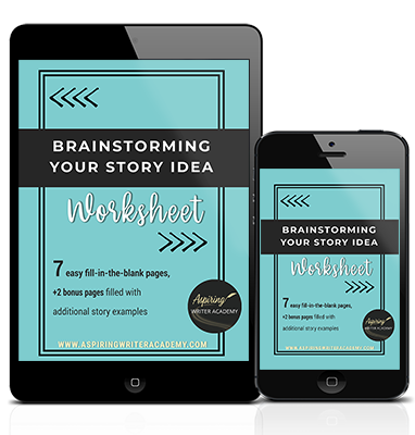 "Brainstorming Your Story Idea Worksheet" 7 easy fill-in-the-blank pages, + 2 bonus pages filled with additional story examples.