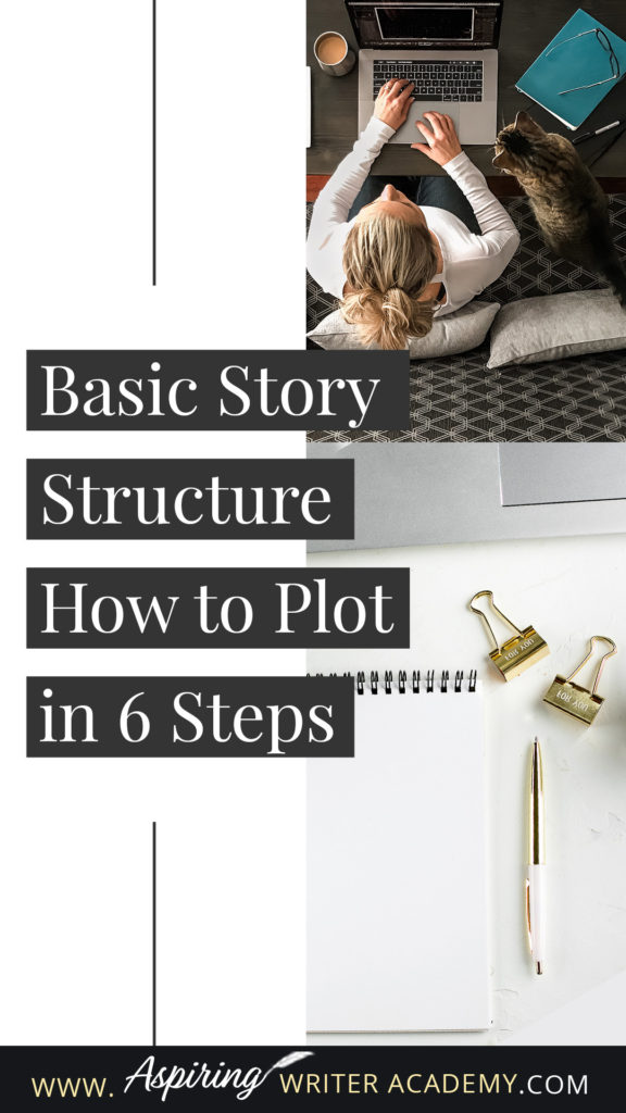 Plot is what happens when your main character moves through the sequence of interrelated scenes of your story. Now there are several instructors who teach various plotting structures, some simple and some more complex. At Aspiring Writer Academy, we have both. But to launch you in the right direction when you are still brainstorming, we created an easy 6-step template for popular fiction to help you grow that initial idea into a “working draft of a story.”