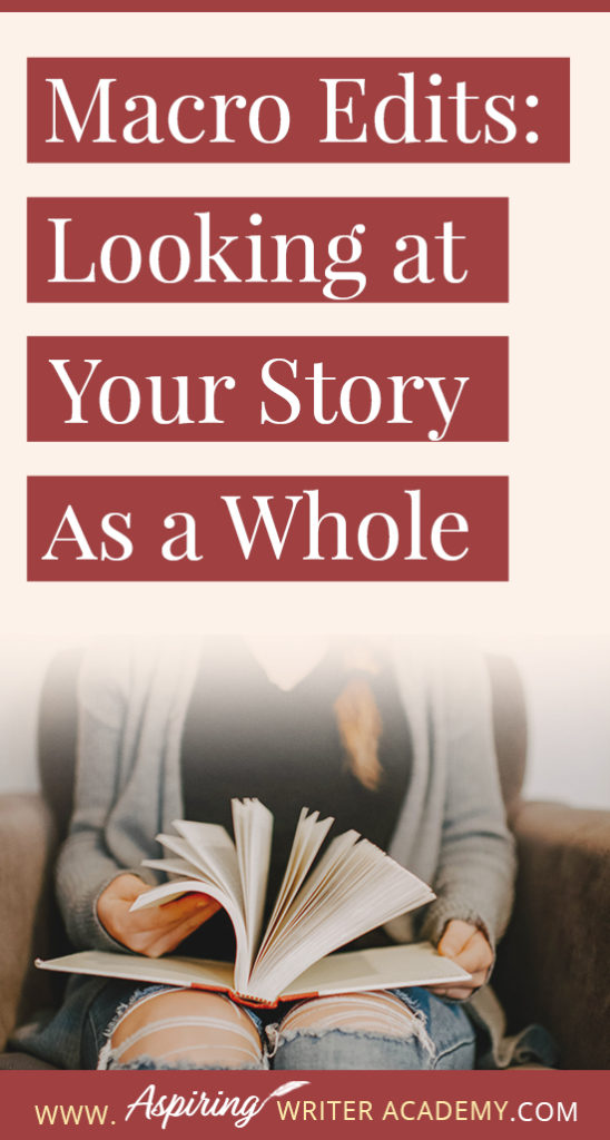 After you have finished writing the first full draft of your novel, you may want to set it aside for a few weeks before going straight into edits to give your brain time to refresh. Giving yourself time to distance from the story allows you to come back to it with a different perspective. This is exactly what you will need for the first round of revision—macro edits. #Writing #writingfiction #WritingTips #Writer #WritersLife #WritingAdvice #writingtip #writingtips #GetPublished