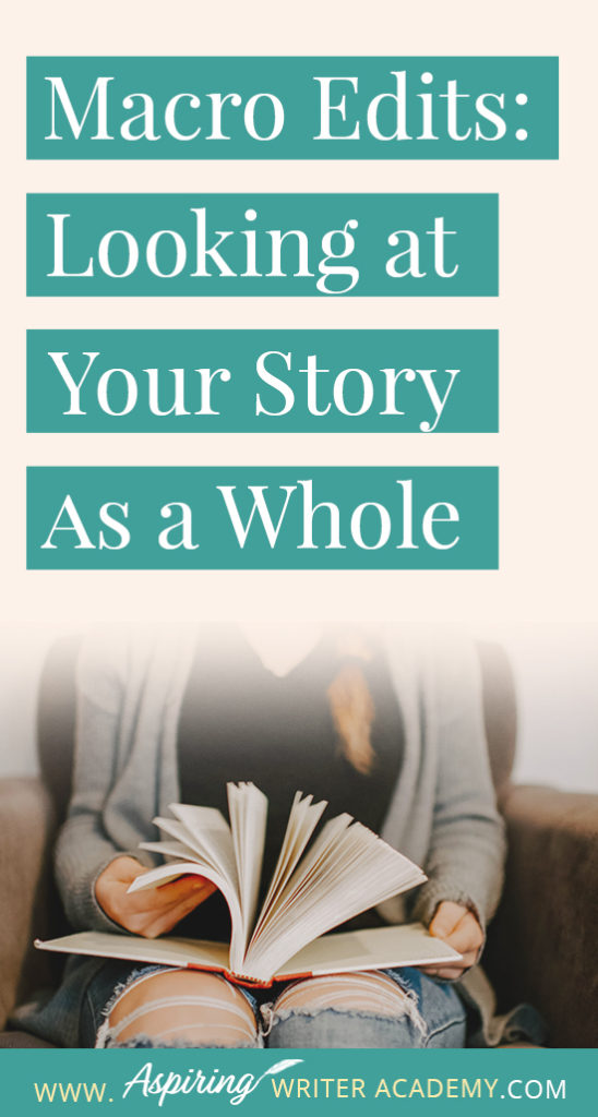 After you have finished writing the first full draft of your novel, you may want to set it aside for a few weeks before going straight into edits to give your brain time to refresh. Giving yourself time to distance from the story allows you to come back to it with a different perspective. This is exactly what you will need for the first round of revision—macro edits. #Writing #writingfiction #WritingTips #Writer #WritersLife #WritingAdvice #writingtip #writingtips #GetPublished