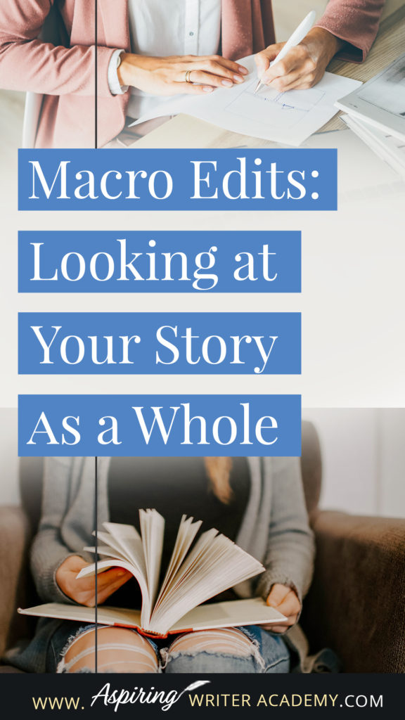 After you have finished writing the first full draft of your novel, you may want to set it aside for a few weeks before going straight into edits to give your brain time to refresh. Giving yourself time to distance from the story allows you to come back to it with a different perspective. This is exactly what you will need for the first round of revision—macro edits. #Writing #writingfiction #WritingTips #Writer #WritersLife #WritingAdvice #writingtip #writingtips #GetPublished