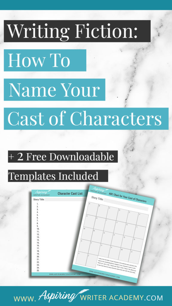 Choosing names for the characters in your fictional story can be done at random, like drawing names out of a hat, or purposely planned out to add greater depth and meaning to the tale you desire to tell. Whichever method you choose, you may want to consider using our top 5 suggestions for Fiction Writing: How to Name Your Cast of Characters to make each name recognizable, distinguished, and easy to remember for both you and your readers.