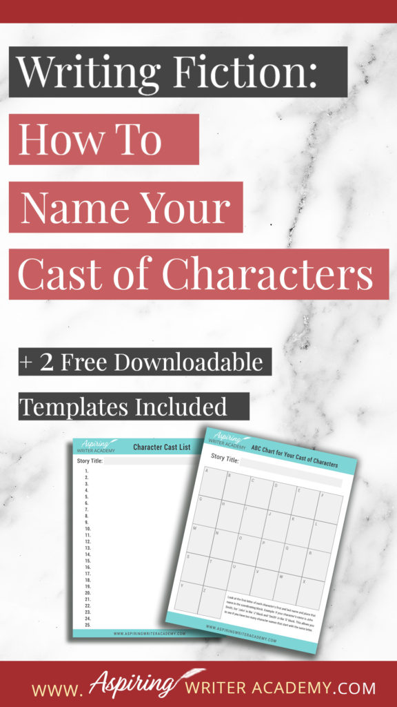 Choosing names for the characters in your fictional story can be done at random, like drawing names out of a hat, or purposely planned out to add greater depth and meaning to the tale you desire to tell. Whichever method you choose, you may want to consider using our top 5 suggestions for Fiction Writing: How to Name Your Cast of Characters to make each name recognizable, distinguished, and easy to remember for both you and your readers.