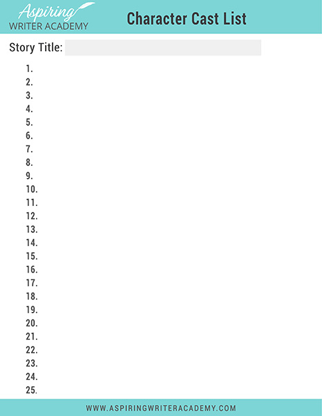 So how do you keep track of all these names? First, Create a Cast ListVertically list the first and last names of your main character’s first.Since you will be using these names together in a sentence more often than others, make sure the sounds and lettering of these names are not in conflict with each other. You do not want them to sound too similar or too awkward, causing the reader’s tongue to trip over them while either reading aloud or silently in their head.