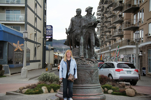 After checking into our hotel, we walked to the circular promenade at the end of the main street by the beach. The statues of historical pioneers Lewis and Clark stand in the middle and when I saw a pictorial engraved handshake on the monument with the words, “peace and friendship,” I thought that could very well be this new book’s theme.