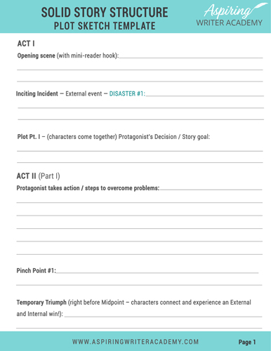 Solid Story Structure. What is it? If you wish to write a satisfying fictional story for your readers, then you must learn the specific elements or ‘Plot Points’ that nearly all Popular Fiction stories share. Using our Free Plot Sketch Template, included in our post, How to Plot Your Fictional Novel, you will be able to identify the various turning points in both movies and books and keep your own stories on track from beginning to end.