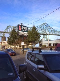 Our first stop was at the Pig ‘N Pancake restaurant in Astoria to get coffee and a good breakfast. Afterwards I took photos of the sprawling Astoria-Megler Bridge from the parking lot. Astoria is the seaport town where the majority of the first 4 books in the series is set.