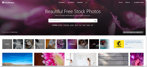 StockStnap is great for bloggers. They have beautiful images uploaded by many different photographers and everything is absolutely free. They are consistently adding hundreds of stunning images to their website. StockSnap has an easy-to-use search tool as well as many straightforward tag category search system to help you easily find the types of photos you need for your project.