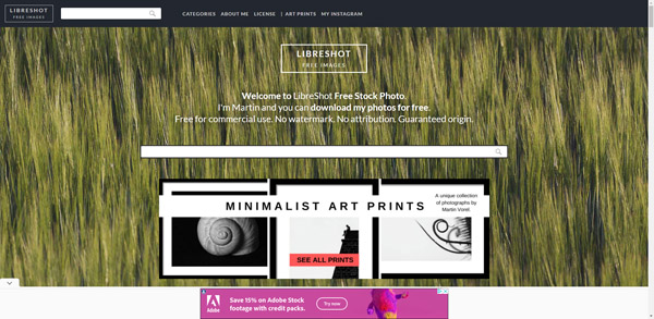 Libreshot was created by Martin Vorel for web designers, graphic designers, teachers, students, journalists, and bloggers to find beautiful images to use for their projects. All images can be used for commercial use or non-commercial (personal) use. Although this site has a small collection, this site is definitely worth checking out.
