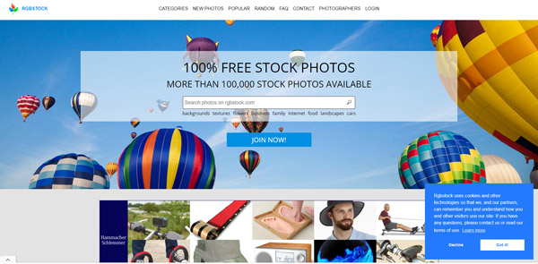 Rgbstock has more than 100,000 stock photos available on its site. All images are 100% free to use in accordance with their terms of use: Click to Read Joining to either contribute or download pictures is free. You just have to click the "register now" button.