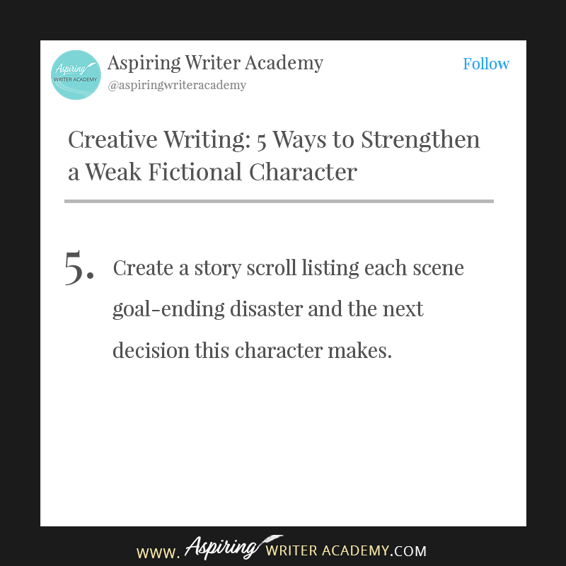 Do you have trouble writing strong fictional characters? Perhaps you have been told that your protagonist or antagonist or a sub-character is weak, that they need more motivation. Perhaps the character doesn’t have a strong enough story goal, or enough personality or maybe the character isn’t actively driving the story forward. How can you “fix” a weak character and make him worthy? Follow along as we discuss, Creative Writing: 5 Ways to Strengthen a Weak Fictional Character in the post below.