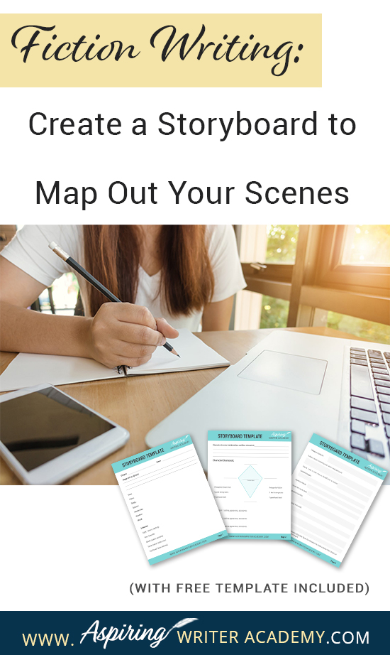 What is the first step to writing a scene? While some writers just wait to see what comes to mind, it is helpful for most writers to have a plan. Figuring out the scene details and objectives on a “Storyboard” beforehand allows you to write your scenes with ease. If you are unsure how to craft a vibrant, compelling, purpose-filled scene, follow along as we help you with the framework in our post, Fiction Writing: Create a Storyboard to Map Out Your Scenes, with our Free Template.