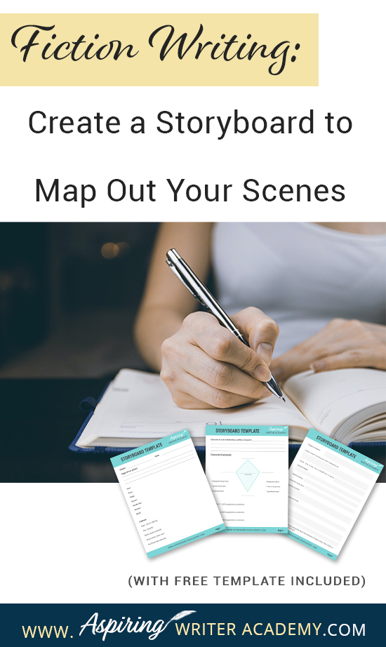 What is the first step to writing a scene? While some writers just wait to see what comes to mind, it is helpful for most writers to have a plan. Figuring out the scene details and objectives on a “Storyboard” beforehand allows you to write your scenes with ease. If you are unsure how to craft a vibrant, compelling, purpose-filled scene, follow along as we help you with the framework in our post, Fiction Writing: Create a Storyboard to Map Out Your Scenes, with our Free Template.