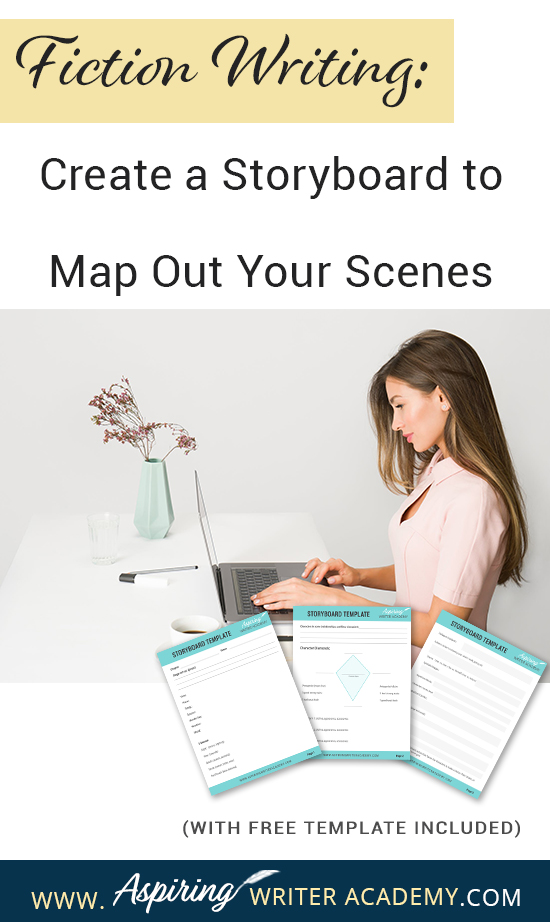 What is the first step to writing a scene? While some writers just wait to see what comes to mind, it is helpful for most writers to have a plan. Figuring out the scene details and objectives on a “Storyboard” beforehand allows you to write your scenes with ease. If you are unsure how to craft a vibrant, compelling, purpose-filled scene, follow along as we help you with the framework in our post, Fiction Writing: Create a Storyboard to Map Out Your Scenes, with our Free Template.