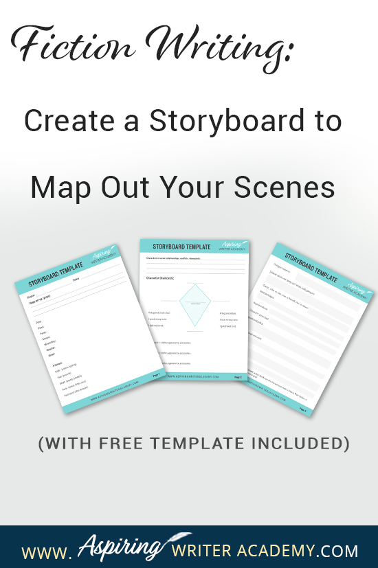 What is the first step to writing a scene? While some writers just wait to see what comes to mind, it is helpful for most writers to have a plan. Figuring out the scene details and objectives on a “Storyboard” beforehand allows you to write your scenes with ease. If you are unsure how to craft a vibrant, compelling, purpose-filled scene, follow along as we help you with the framework in our post, Fiction Writing: Create a Storyboard to Map Out Your Scenes, with our Free Template.