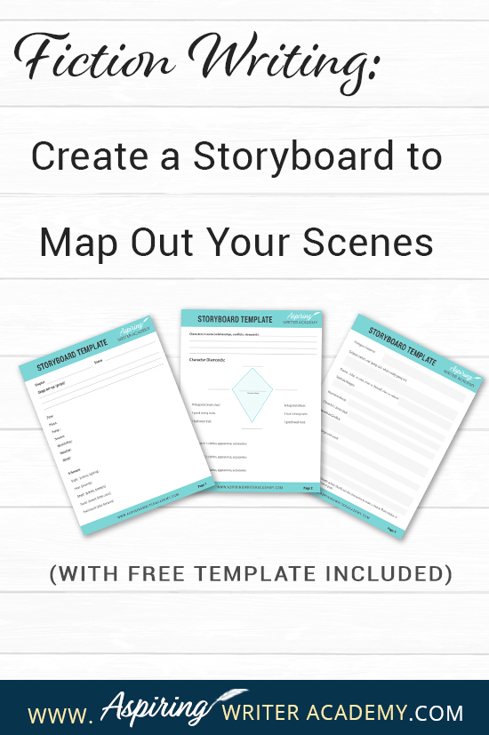 What is the first step to writing a scene? While some writers just wait to see what comes to mind, it is helpful for most writers to have a plan. Figuring out the scene details and objectives on a “Storyboard” beforehand allows you to write your scenes with ease. If you are unsure how to craft a vibrant, compelling, purpose-filled scene, follow along as we help you with the framework in our post, Fiction Writing: Create a Storyboard to Map Out Your Scenes, with our Free Template.