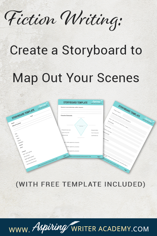 What is the first step to writing a scene? While some writers just wait to see what comes to mind, it is helpful for most writers to have a plan. Figuring out the scene details and objectives on a “Storyboard” beforehand allows you to write your scenes with ease. If you are unsure how to craft a vibrant, compelling, purpose-filled scene, follow along as we help you with the framework in our post, Fiction Writing: Create a Storyboard to Map Out Your Scenes, with our Free Template.