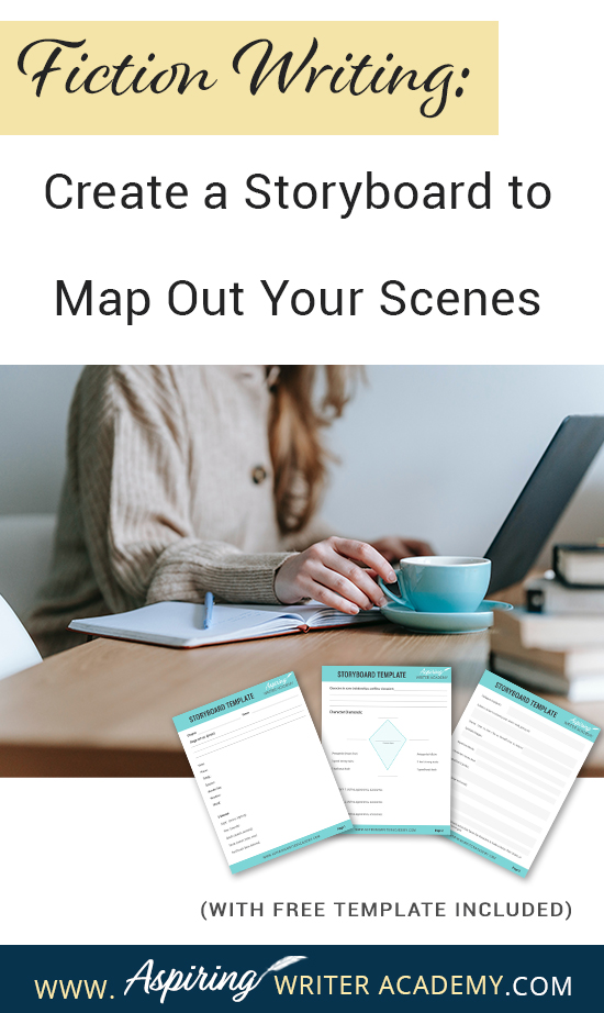 What is the first step to writing a scene? While some writers just wait to see what comes to mind, it is helpful for most writers to have a plan. Figuring out the scene details and objectives on a “Storyboard” beforehand allows you to write your scenes with ease. If you are unsure how to craft a vibrant, compelling, purpose-filled scene, follow along as we help you with the framework in our post, Fiction Writing: Create a Storyboard to Map Out Your Scenes, with our Free Template.