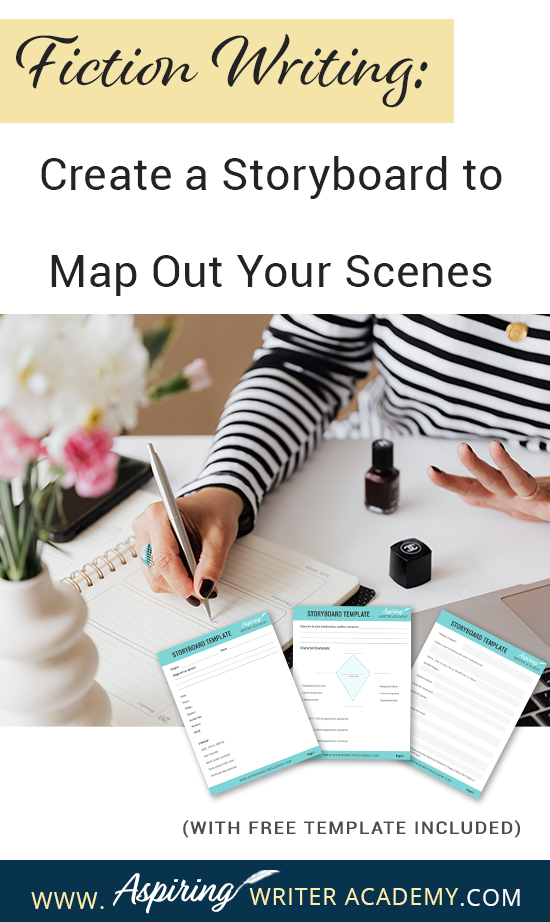 What is the first step to writing a scene? While some writers just wait to see what comes to mind, it is helpful for most writers to have a plan. Figuring out the scene details and objectives on a “Storyboard” beforehand allows you to write your scenes with ease. If you are unsure how to craft a vibrant, compelling, purpose-filled scene, follow along as we help you with the framework in our post, Fiction Writing: Create a Storyboard to Map Out Your Scenes, with our Free Template.