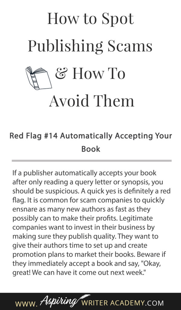 Learning how to navigate the publishing world is hard enough. Then there are the vanity press businesses that pose as publishers, predatory publishing companies, fake literary agents, and other publishing scams running rampant across the internet. Our post, How to Spot Publishing Scams & How To Avoid Them, shows some of the red flags to look out for and ways to avoid falling into the traps these scammers set to ensnare new authors.