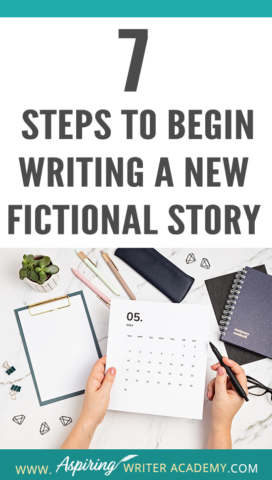 Are you interested in writing a fictional story but do not know where to begin? Do you start with characters, setting, research, or a plot? How do you create deadlines or calculate wordcount? How do you break an idea down into chapters and scenes? How do you set up a working manuscript? Do you wish you could see how a published author prepares to write a new book? Follow along as we discuss the 7 Steps to Begin Writing a New Fictional Story so you can start writing your own story with ease.