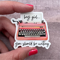 Hey girl you should be writing typewriter Stickers for Writers, Authors, Journalists Measures 2 inches wide by just under 2 inches tall.