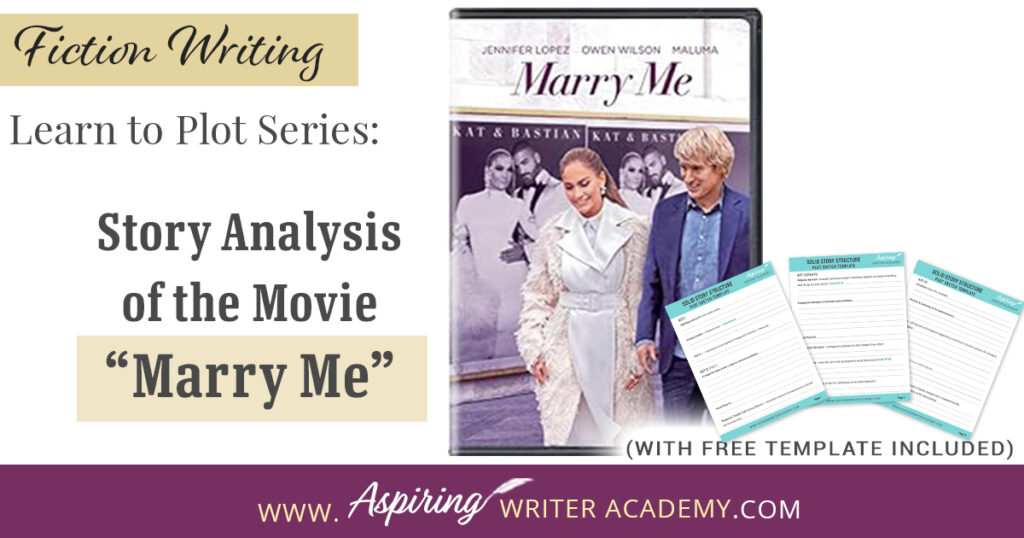 The best way to learn story structure is to analyze good stories. Can you readily identify each plot point in every movie you see or book you read? Or do terms like ‘inciting incident,’ ‘midpoint reversal,’ and ‘black moment’ leave you confused? In our Learn to Plot Fiction Writing Series: Story Analysis of the movie “Marry Me” we show you how to recognize each element and provide a Free Plot Template so you can draft satisfying, high-quality stories of your own.