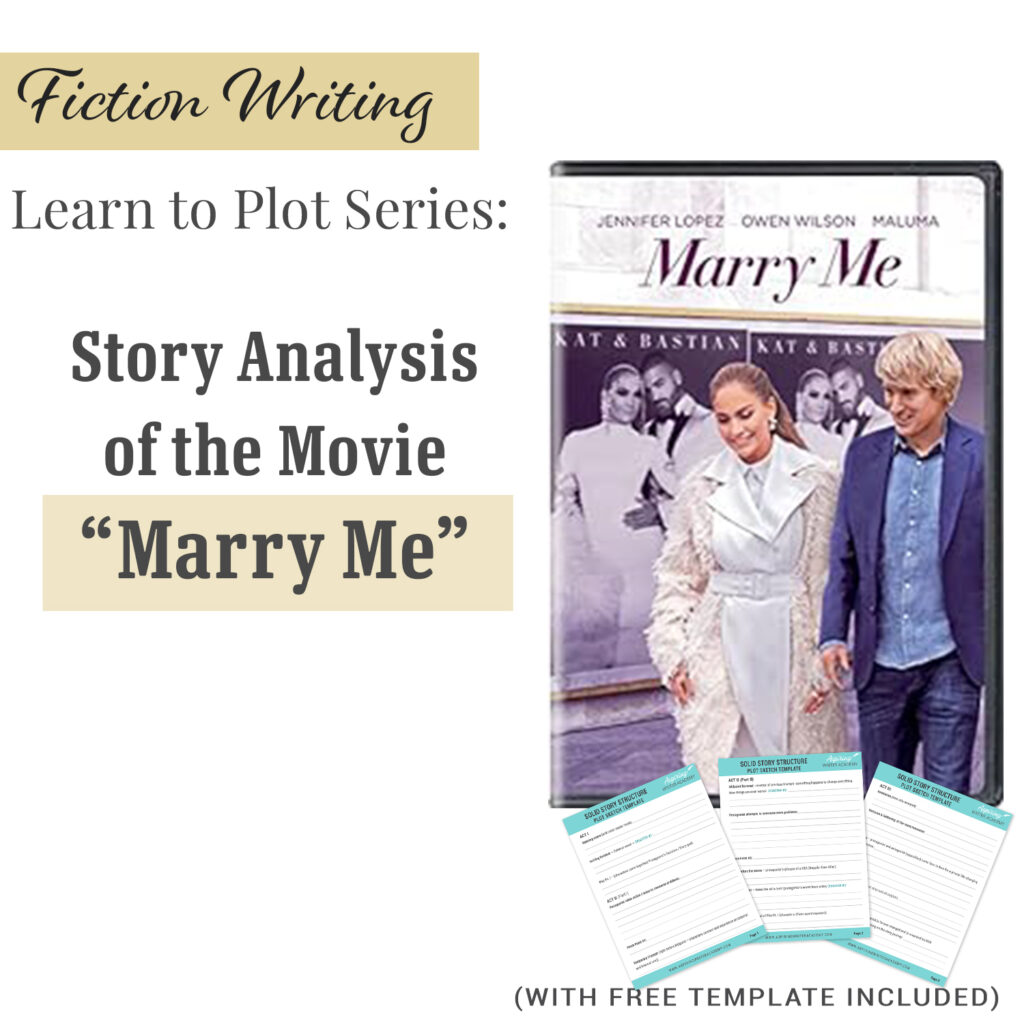 The best way to learn story structure is to analyze good stories. Can you readily identify each plot point in every movie you see or book you read? Or do terms like ‘inciting incident,’ ‘midpoint reversal,’ and ‘black moment’ leave you confused? In our Learn to Plot Fiction Writing Series: Story Analysis of the movie “Marry Me” we show you how to recognize each element and provide a Free Plot Template so you can draft satisfying, high-quality stories of your own.