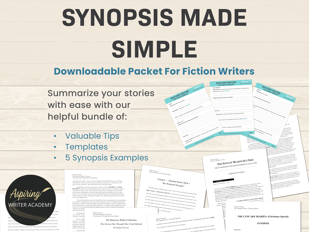 Struggling to condense your intricate plots and rich characters into a 2–5-page document for potential publishers? Our 33-page Synopsis Made Simple For Fiction Writers Bundle, offers valuable tips, templates, and 5 synopsis examples to help you create an engaging summary of your fictional story.