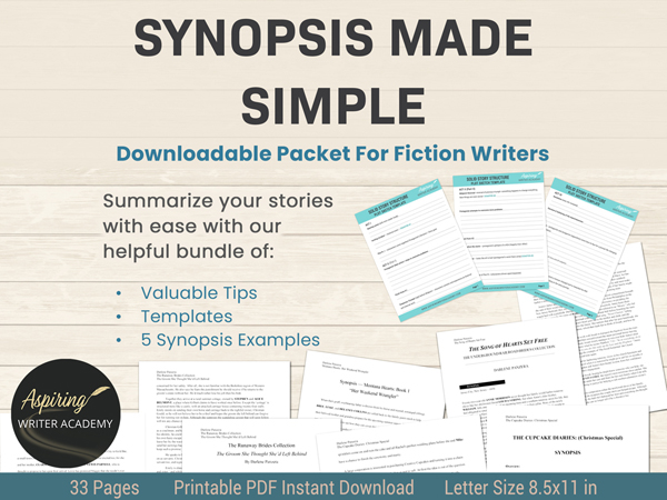 Struggling to condense your intricate plots and rich characters into a 2–5-page document for potential publishers? Our 33-page Synopsis Made Simple For Fiction Writers Bundle, offers valuable tips, templates, and 5 synopsis examples to help you create an engaging summary of your fictional story.