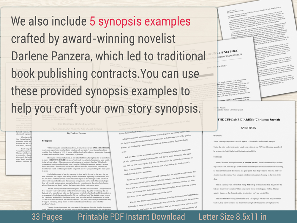 Struggling to condense your intricate plots and rich characters into a 2–5-page document for potential publishers? Our 33-page Synopsis Made Simple For Fiction Writers Bundle, offers valuable tips, templates, and 5 synopsis examples to help you create an engaging summary of your fictional story.