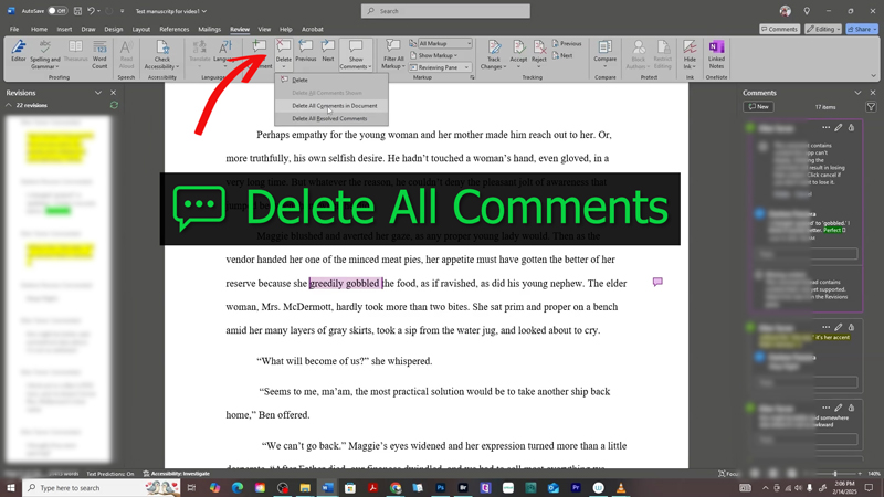 Still have comments or edits showing in your manuscript? Learn how to delete all markup in Word before uploading to Amazon KDP. A clean file = a more professional ebook! #IndieAuthor #KDP #BookFormatting