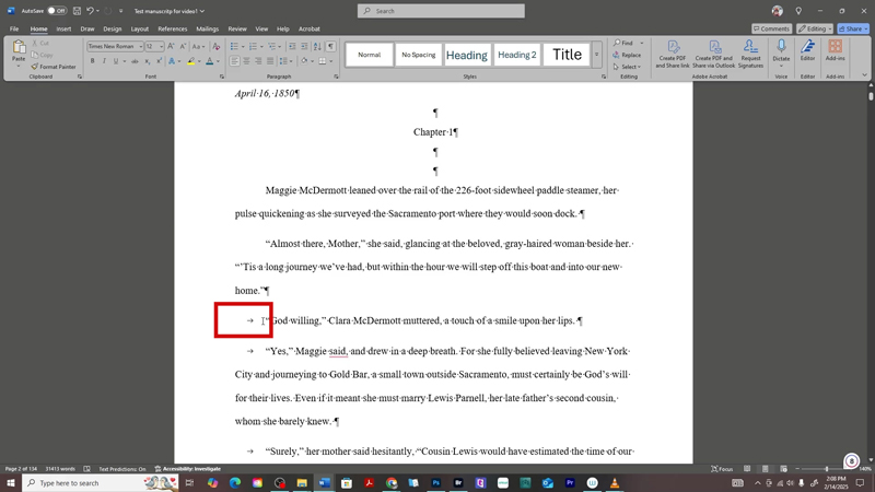 eBook Formatting: How to Properly Indent Paragraphs in Microsoft Word for Amazon KDP Edit By Samantha Panzera | June 25, 2025 | 0 Affiliate Disclosure: This website contains affiliate links including Amazon Links, “As an Amazon Associate I earn from qualifying purchases.” Which means Aspiring Writer Academy may receive a commission when you make a purchase using the links in the articles or advertisements. This adds no extra cost to our readers and helps us keep our site up and running. To learn more, please visit the (Disclaimer page). Sharing is caring! Share Tweet Pin If you're preparing to self-publish a book on Amazon KDP, formatting matters more than you might think—especially when it comes to indenting your paragraphs. In this quick tutorial, I’ll show you how to properly format paragraph indents in Microsoft Word so your manuscript looks clean, professional, and Kindle-ready. 🎥 Watch the video tutorial below or follow the step-by-step instructions! Watch Video What’s The Difference Between Amazon KDP And KDP Select? 🚫 Why You Shouldn’t Use the Tab Key for Indents Many authors still hit the Tab key at the beginning of each paragraph. While that works in a basic Word document, it's a big no-no for eBook formatting. Here’s why: Tab indents don’t always convert correctly to Kindle or other eReaders. They can cause unpredictable formatting issues on different screen sizes. They often lead to misaligned or awkward-looking paragraphs in the final ebook. 🔍 How to Remove All Tabs (The Fast Way) If your document is full of tabbed indents, don’t worry—you don’t need to delete them one by one! Here’s a shortcut to clean them all up: Descript edit1.00_03_40_46.Still018 1. Press Ctrl + H to open the Find and Replace window. Descript edit1.00_04_07_50.Still019 2. In the “Find what” box, type ^t (That’s the caret symbol followed by the letter t—it represents a tab.) Descript edit1.00_04_13_48.Still020 3. Leave the “Replace with” box empty. Descript edit1.00_04_27_37.Still021 4. Click Replace All. ✅ Done! Word will instantly remove all the tab indentations from your manuscript. ✨ How to Apply Proper First-Line Indents Once your tabs are removed, it’s time to apply industry-standard paragraph indents using Word’s formatting settings. Here’s how: 1. Press Ctrl + A to select all text in your manuscript. Descript edit1.00_04_57_56.Still022 2. Right-click on the highlighted text and select Paragraph from the menu. Descript edit1.00_05_11_17.Still023 3. In the Paragraph settings box: Alignment: Justified (optional, but recommended for eBooks) Outline level: Body Text Indentation: Left: 0 Right: 0 Special: First line By: 0.3" (this is the standard for fiction eBooks) edit1 4. Click OK to apply. That’s it! You’ve just properly formatted your paragraph indents the professional way. 🛠️ Why This Method Works for Amazon KDP Using the “First Line” indentation setting ensures your formatting will display consistently across all Kindle devices and apps. It's one of the most important steps you can take to polish your manuscript before uploading to KDP. Whether you're writing fiction or nonfiction, proper formatting goes a long way in keeping readers engaged—and avoiding poor reviews due to sloppy layout. Questions About Formatting eBooks? Got a question about Microsoft Word, Amazon KDP formatting, or anything else related to self-publishing? Drop it in the comments below—I’m happy to help!