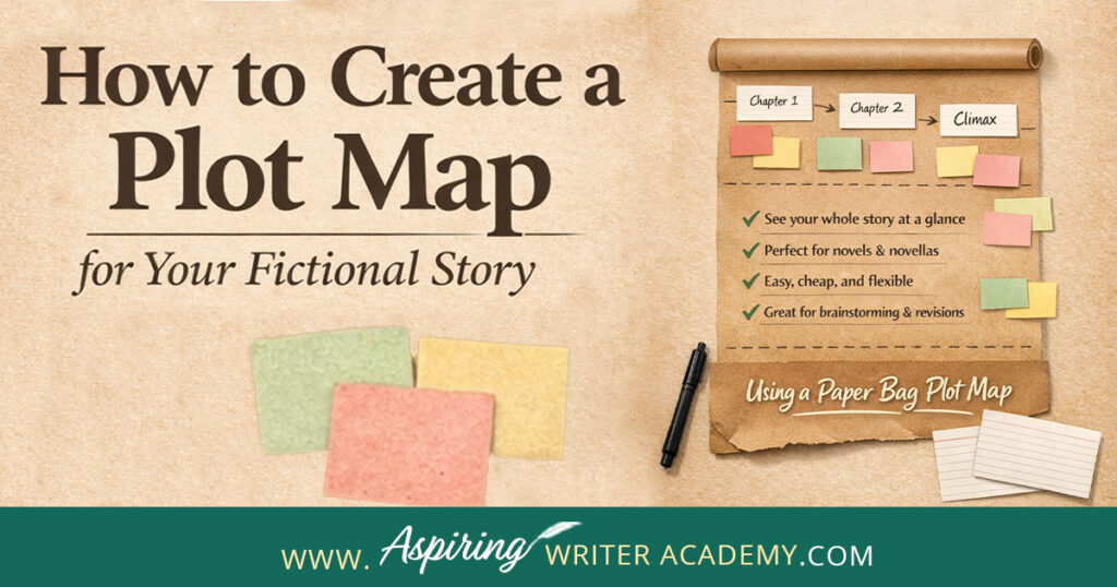 Learn how to plot your story with the Paper Bag Plot Map Method! Perfect for writers, novelists, and aspiring authors, this simple visual method helps you outline chapters, scenes, and key story events. Use sticky notes, index cards, and a paper bag to organize your story and brainstorm ideas. Free template included! #PlotMap #WritingTips #NovelPlanning #StoryStructure #AspiringWriters