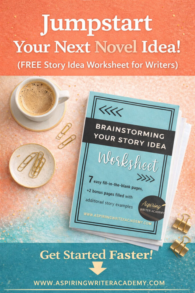 Brainstorm your novel faster with this FREE Story Idea Worksheet for writers! If you’ve ever felt stuck trying to develop your characters, plot, or conflict, this step-by-step fill-in-the-blank template will help you turn your idea into a clear story plan. Perfect for beginner and experienced authors who want to organize their thoughts, build strong story foundations, and finally start writing with confidence. Download it now!