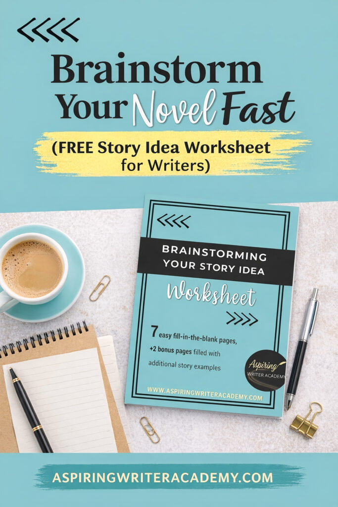 Struggling to turn your idea into a novel? This FREE Brainstorming Your Story Idea Worksheet helps writers develop characters, plot, conflict, and stakes step-by-step. With 7 fill-in-the-blank pages plus bonus examples, you’ll finally have a clear plan for your story. Perfect for beginner and experienced authors who want to start writing faster and with confidence. Click to download your free worksheet and start your novel today!