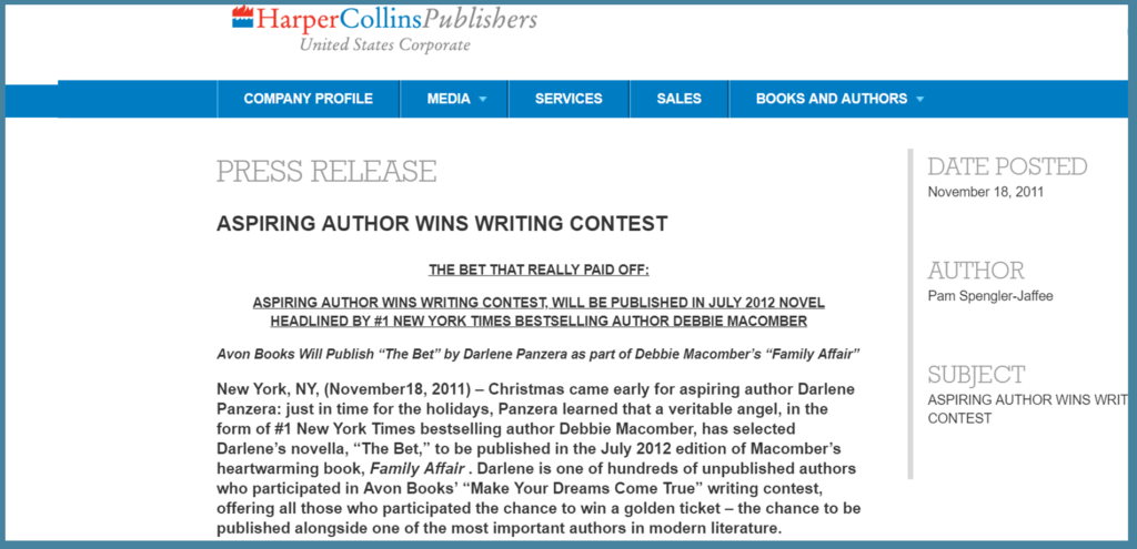 While writing your fictional novel, you may feel overwhelmed or frustrated when life throws you unexpected problems. You may wonder if you’ll ever finish your book or if it will ever be published. Will all your hard work be worth the effort? Will you ever hold your book in your hands and see it in print? See what’s possible when you follow your dream as award-winning author, Darlene Panzera, takes you behind the scenes and shares all the ups and downs of her author journey.