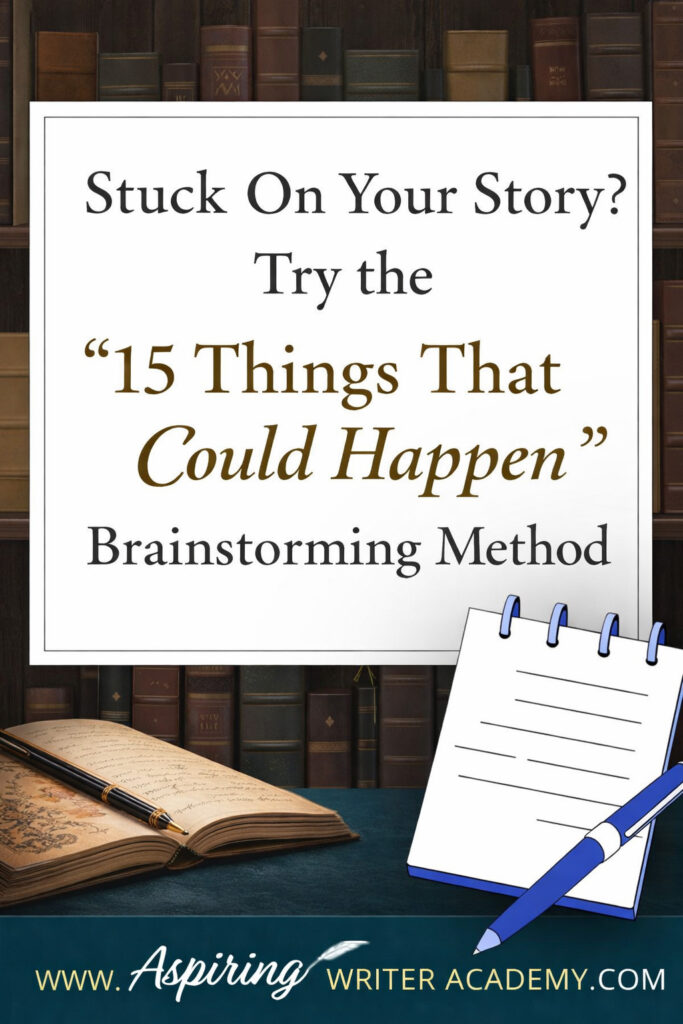 Stuck while writing your novel? Try this simple brainstorming exercise that helps fiction writers generate unexpected story ideas and plot twists. The “15 Things That Could Happen” method can unlock creativity and get your story moving again.